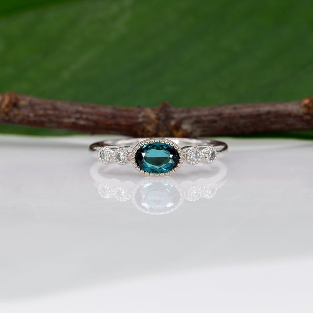 Indicolite Tourmaline Ring With Natural Diamond Accents: Solid 14k Gold, Size 6.75 For Sale In Columbus - Image 6 of 10
