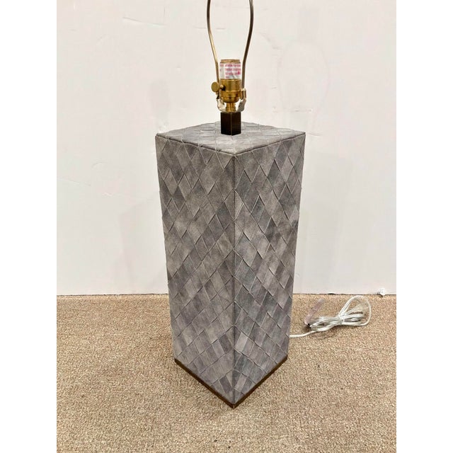 Currey & Company Currey & Co Gray Leather Suede Basket Weave Lamp For Sale - Image 4 of 5