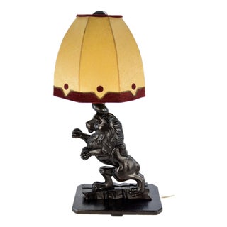 Mid-Century Wooden Table Lamp with Lion For Sale