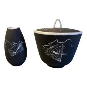 1950s Thomas Germany Rosenthal Papageno Fish Mouth Vase and Lidded Dish by Raymond Loewy - 2 Piece Set