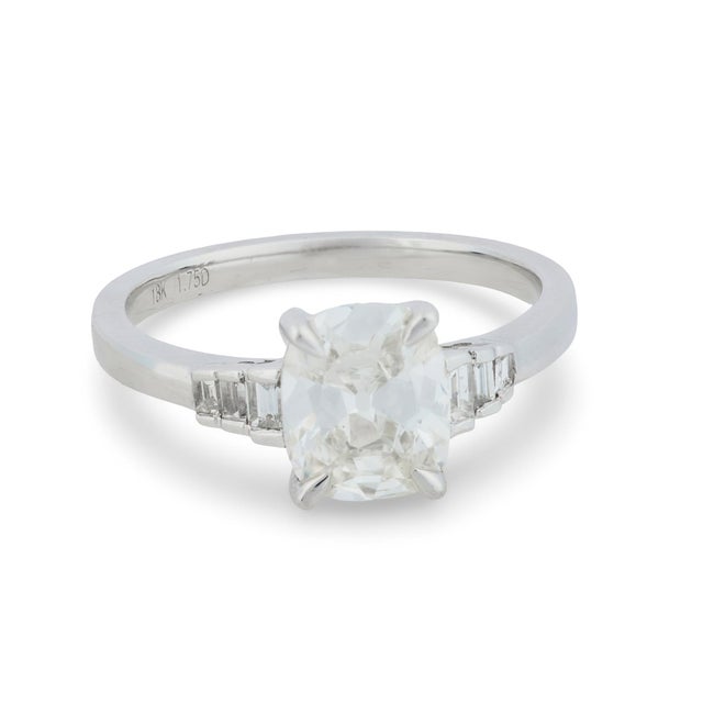 Modern Mid 20th Century Gia 1.51 Carat Old Mine Cut Diamond 18k White Gold Engagement Ring, Size 6 For Sale - Image 3 of 7