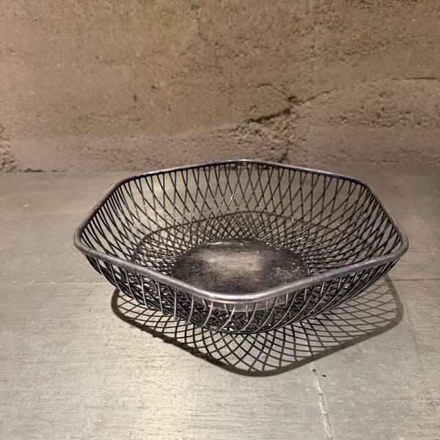 Gorham Hexagon Silver Plate Wire Basket, Mid-Century Modern, Usa, 1960s For Sale - Image 9 of 9