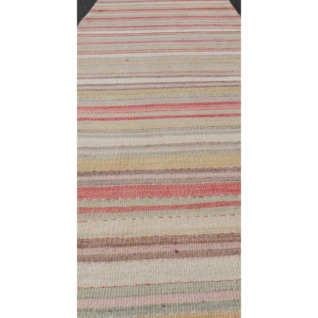 Mid 20th Century Mid 20th Century Colorful Vintage Turkish Kilim Runner With Stripes and Multi Colors For Sale - Image 5 of 12