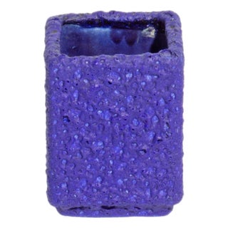 West German Blue Fat Lava Cube Vase by Silberdistel For Sale