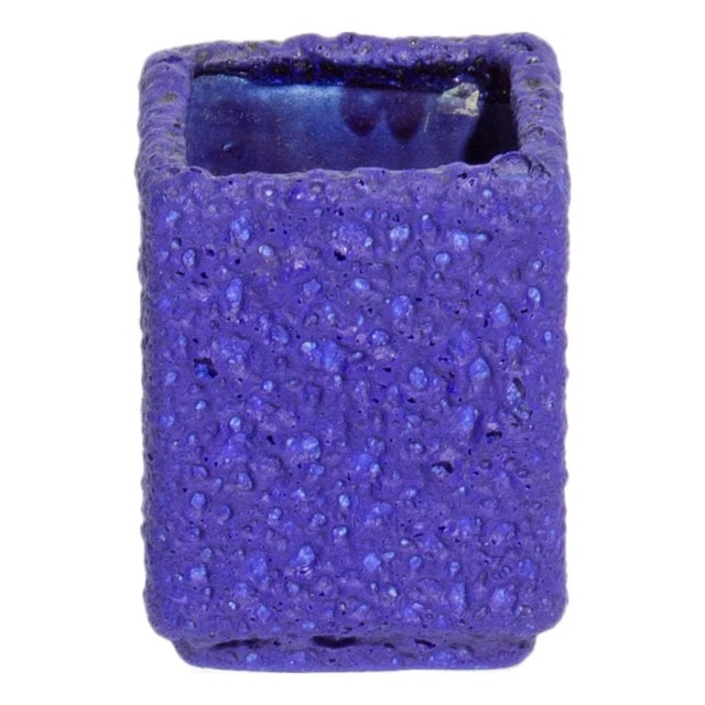 West German Blue Fat Lava Cube Vase by Silberdistel For Sale