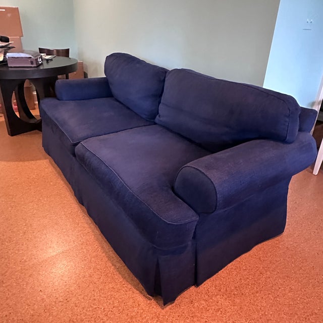 2000 - 2009 Pair of Navy Henredon Sofas For Sale - Image 5 of 12
