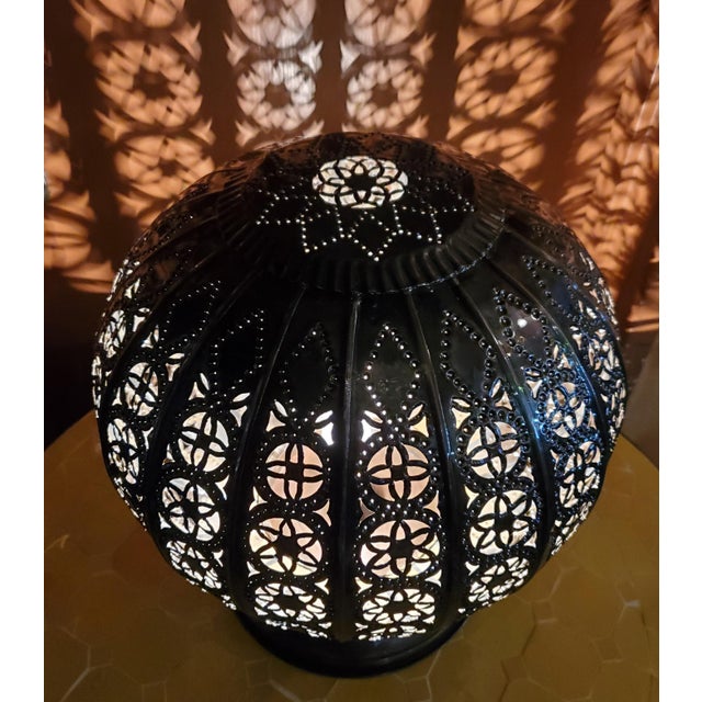 Moroccan Moroccan Pierced Metal Table Lantern For Sale - Image 3 of 7
