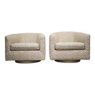 Vintage Mid Century Baughman Style Plinth Base Swivel Chairs- A Pair For Sale