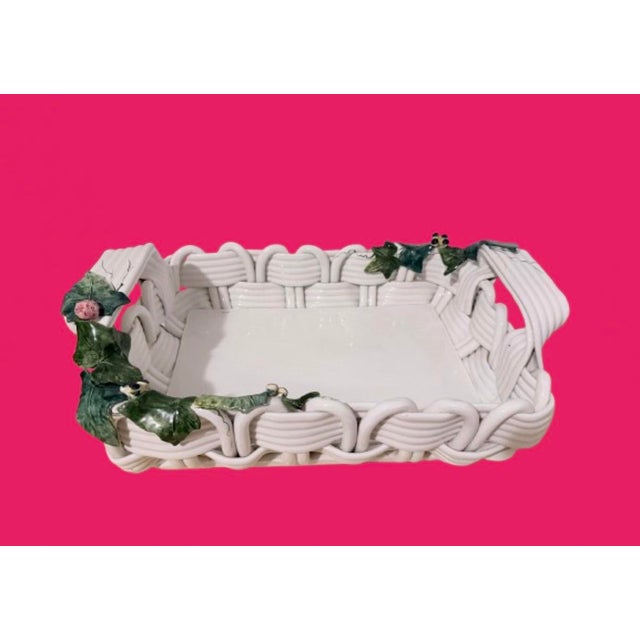 Rustic European Mid 20th Century Italian Majolica Center Piece in the Form of a Large Basket Weave. For Sale - Image 3 of 10