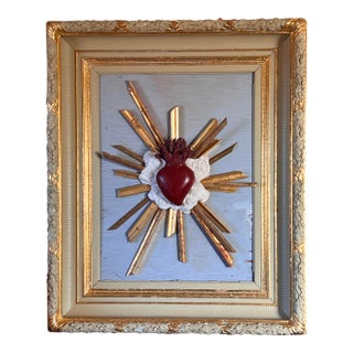 Large 19th Century Church Altar Sunburst With Sacred Heart in Giltwood Frame For Sale