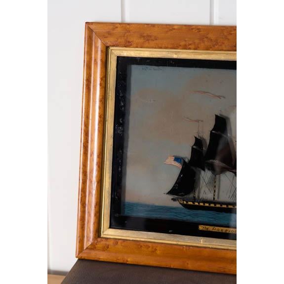 American Antique Reverse Glass American Maritime Art 'The President 1814' For Sale - Image 3 of 4