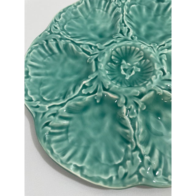 Ceramic 1940s French Gien Turquoise Majolica Oyster Plate For Sale - Image 7 of 13