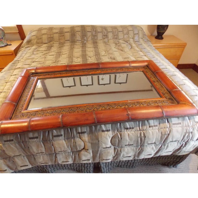 Late 20th Century Natural Bamboo Wood Beveled Hanging Wall Mirror For Sale - Image 4 of 7