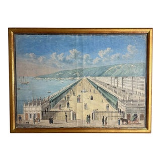 Late 19th Century Framed Gouache on Paper, Naples Italy Veduta in the Style of the Neopolitan School For Sale