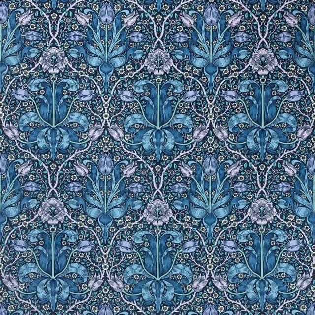 Morris & Co Spring Thicket Fabric in Midnight/Lilac - a Sample For Sale
