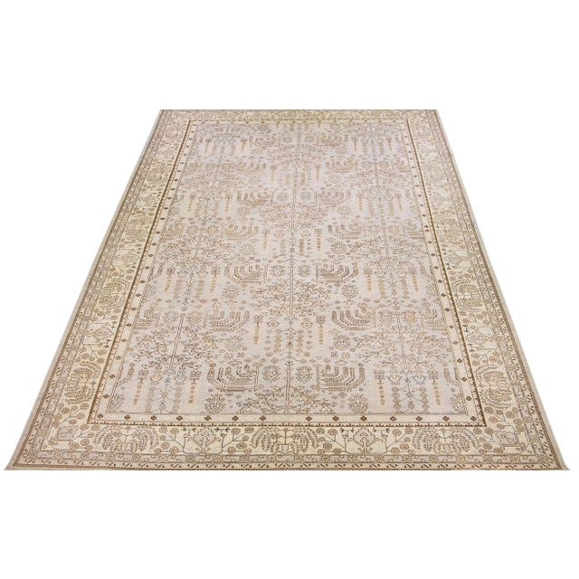Contemporary 2010s Modern Ovesize Oushak Wool Rug Handmade With Beige Floral Field For Sale - Image 3 of 7