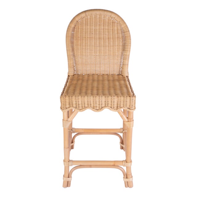 Spritely Home Accent Furniture Flora 24 in. Seat Height Rattan Scalloped Edge Counter Stool with Back, Natural Rattan For Sale - Image 4 of 9