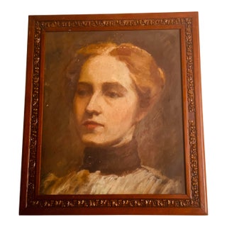 Circa 1900 American Oil Portrait, Lady With a High Collar, Attributed to Edgar Cowan For Sale