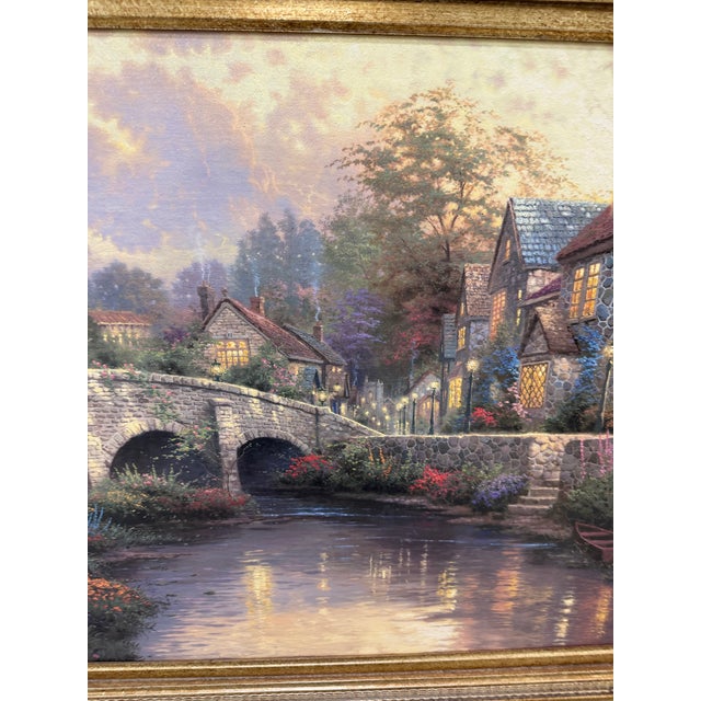 1980s Thomas Kinkade - Cobblestone Brooke S/P 34x 44 Canvas Framed For Sale - Image 4 of 7