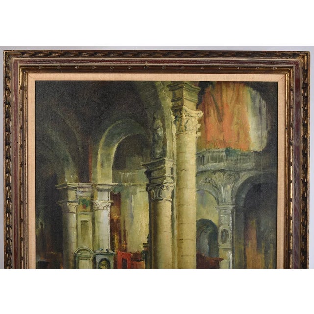 Impressionist Vintage Signed Museum Interior Architectural Oil Painting For Sale - Image 3 of 12
