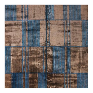 Rug & Kilim's Mid Century Modern Geometric Brown and Blue Wool and Silk Custom Rug, 12x15 For Sale