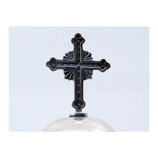 Metal Silver Altar Bell with Bows, Ropes and Cross with Interior Mechanism For Sale - Image 7 of 10