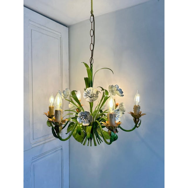 Vintage Floral Tole Chandelier, 1970 For Sale - Image 16 of 18