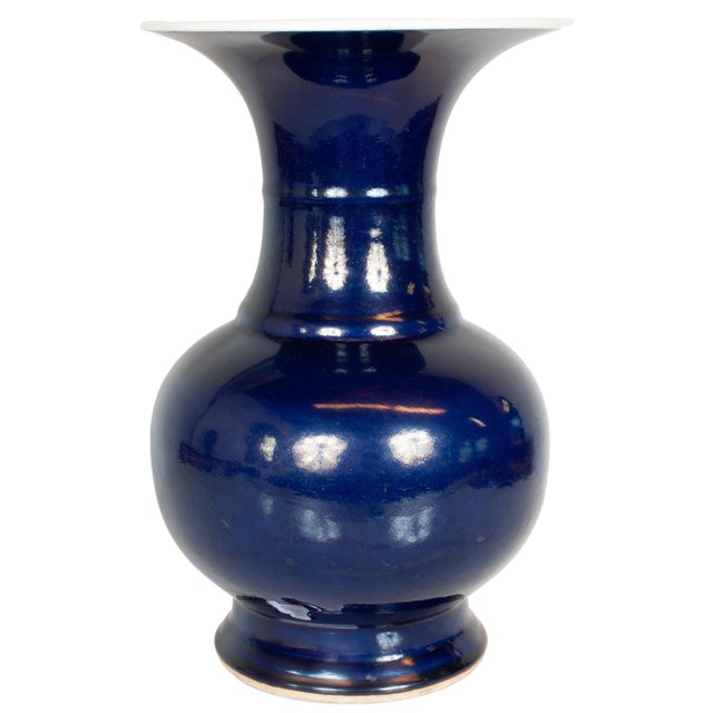 Large Antique Chinese Qing Dynasty Powder Blue Porcelain YenYen Shaped Vase 1850 For Sale - Image 9 of 12