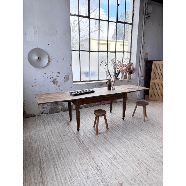 Wood Vintage Farmhouse Table in Oak with Integrated Extensions, 1950s For Sale - Image 7 of 18