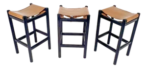 C. 1970s Mary Featherstone Set of Three "Hobb" Stools With Leather Seats