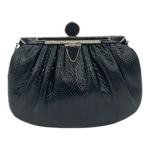Judith Leiber Black Lizard Crystal Top Clutch