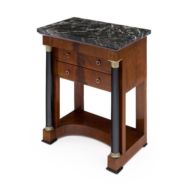 Early 19th Century French Empire Mahogany Side Table With Ebonized Columns and Black Marble, Circa 1810 For Sale - Image 5 of 9