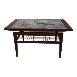 Teak Coffee Table with Ceramic Tiles from Vallauris Lascaux, 1950s For Sale