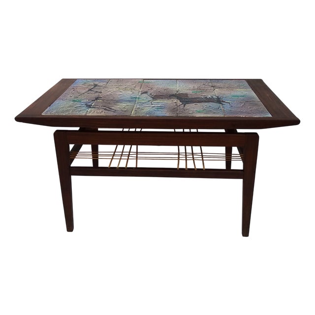 Teak Coffee Table with Ceramic Tiles from Vallauris Lascaux, 1950s For Sale
