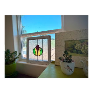 Antique English Leaded Stained Glass Window-Edwardian Art Nouveau Tulip