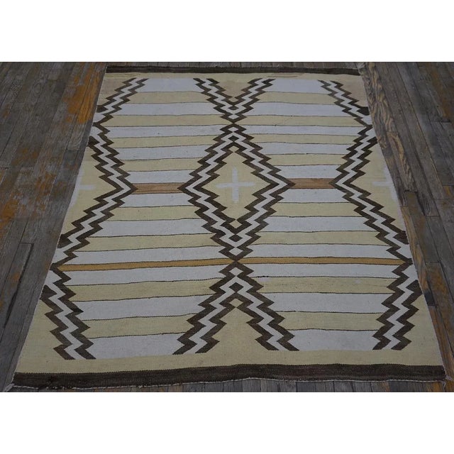 Early 20th Century Navajo Rug 4' 6" x 5' 6" Antique Navajo Native American Flat Weave Rug Geometric , Circa Date: 1930s....