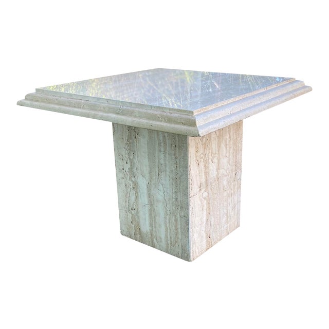 Italian Travertine Side Table With Beveled Edge For Sale