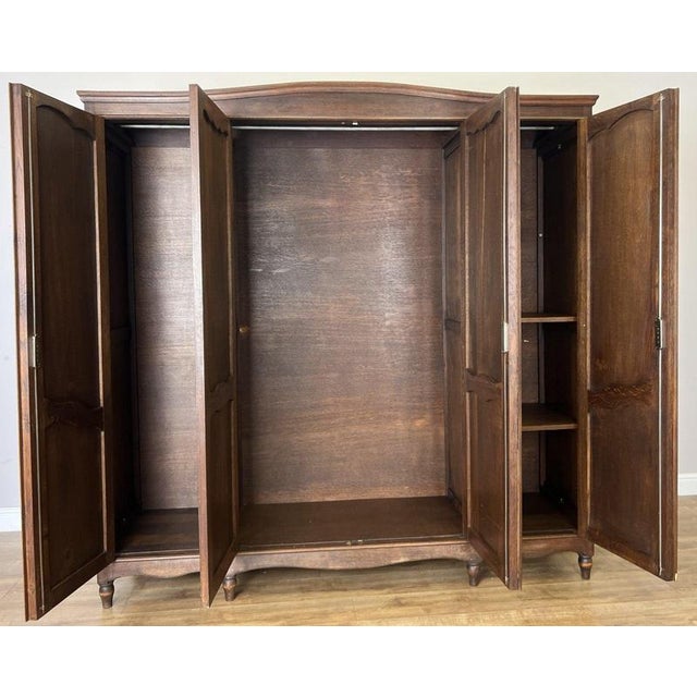Vintage French Louis XVI Style Carved Oak 4-Door Wardrobe For Sale - Image 17 of 18