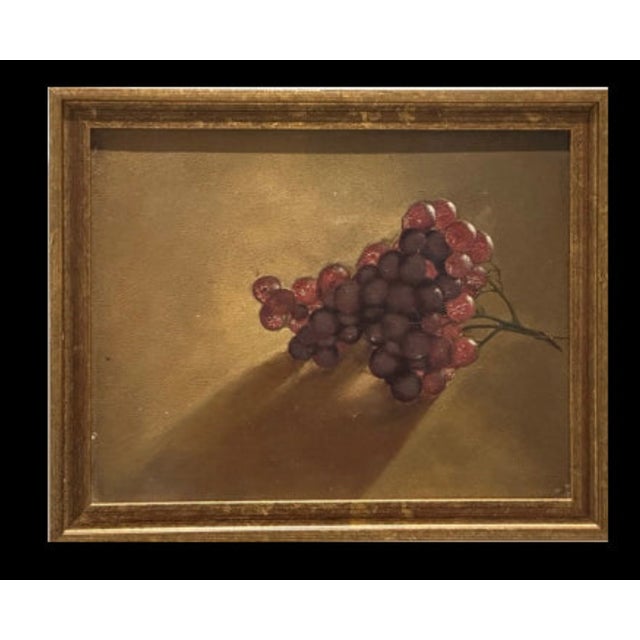 Wood Vintage Still Life of Grapes, Oil Painting on Board, Newly Framed For Sale - Image 7 of 9