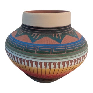 Vintage Navajo Etched Pottery Vase For Sale