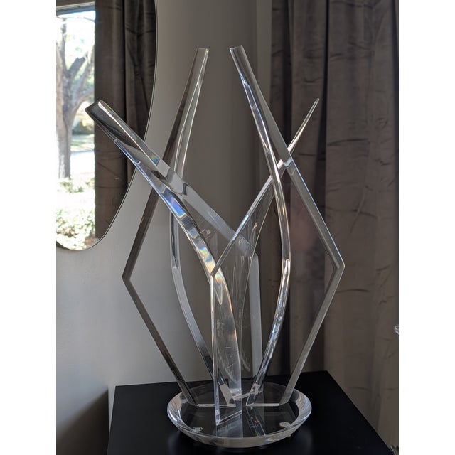 Van Teal Lucite Sculpture Beautiful clear lucite geometric triangular abstract lines on a round base Stunning Art Deco...
