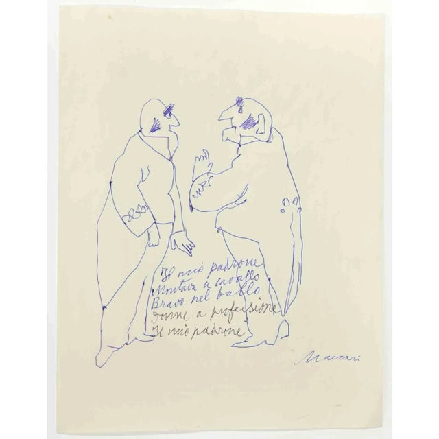 Godfather is a Pen Drawing realized by Mino Maccari (1924-1989) in the 1960s. Hand-signed on the lower. Good condition....