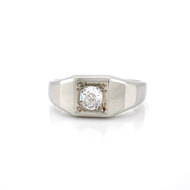 Art Deco Art Deco 14k White Gold Old European Cut Diamond Ring, Size 7.75 For Sale - Image 3 of 14