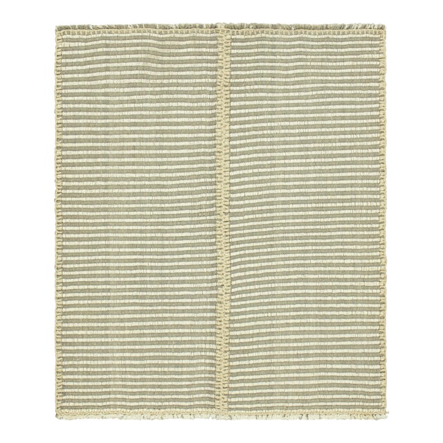 Rug & Kilim’s Contemporary Kilim With Textural Cream White and Black Stripes For Sale