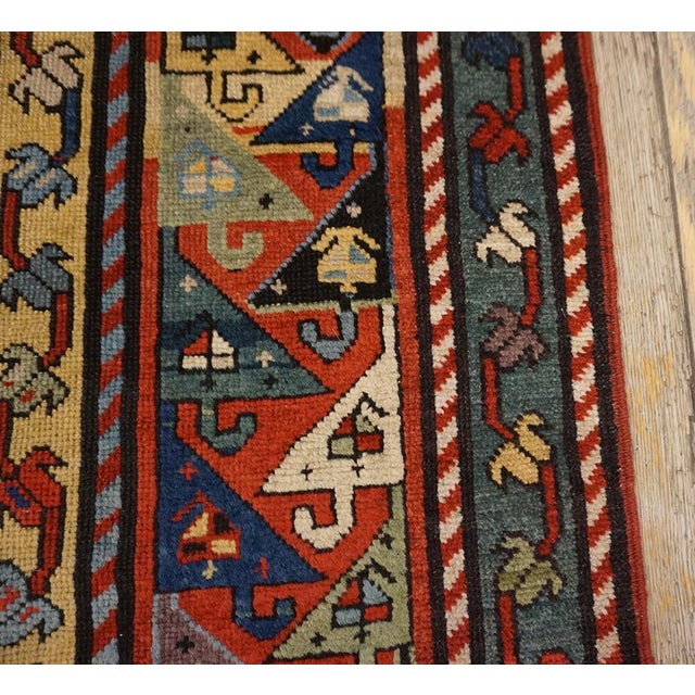 Textile 1890s Blue Navy Geometric Antique Caucasian Talish Rug 3'8" X 9'4" Handknotted Wool Carpet For Sale - Image 7 of 17