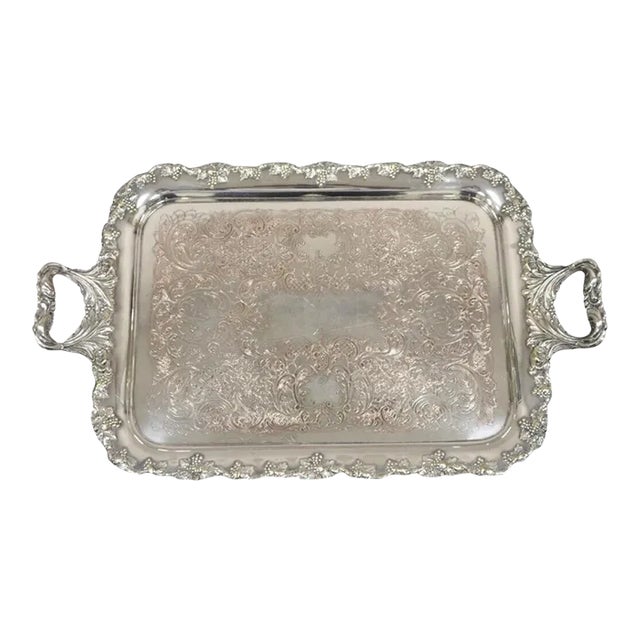 Antique English Victorian Grapevine & Cluster Twin Handle Serving Platter Tray For Sale