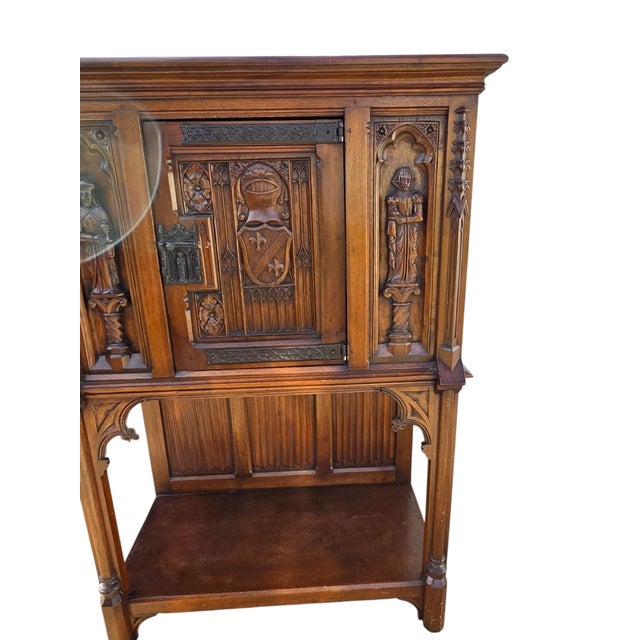 Karpen & Bros. Antique Karpen Furniture French Gothic Cabinet Oak Vestry Altar Wine Bar Hutch For Sale - Image 4 of 18