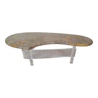 Boomerang Italian Marble & Lucite Coffee Cocktail Table For Sale