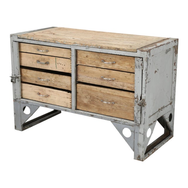 Industrial Steel Cabinet Original Paint Possible Kitchen Island or Work Table For Sale