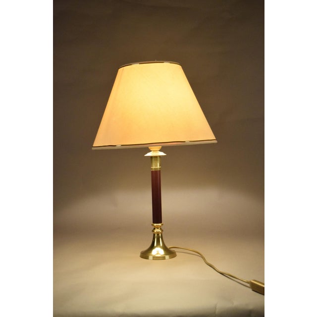 Vintage Brass Table Lamp with Burgundy Column and White Shade, 1980s For Sale - Image 10 of 11
